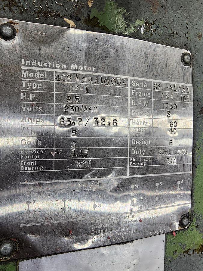 Used Dynamatic 406728410034 Frame: 284 TDZ Type: DP1 1750 RPM 230/460 V 25 HP Motor