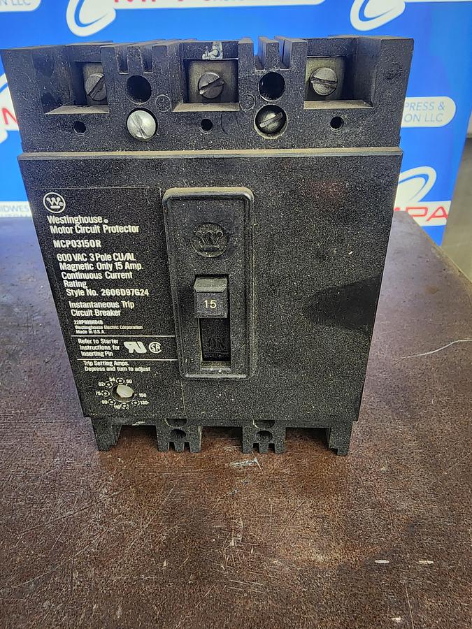 Used Westinghouse MCP03150R Circuit Breaker 600 VAC 3 POLE 15 AMP