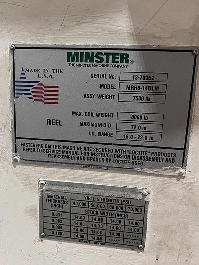 Used 8,000 LB x 8" x .125" MINSTER COIL FEED LINE