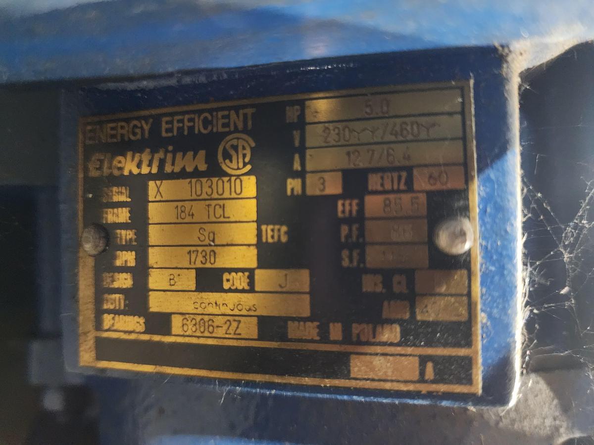 Used Elektrim Frame: 184 TCL Type: SG Design: B 1730 RPM  5 HP Motor