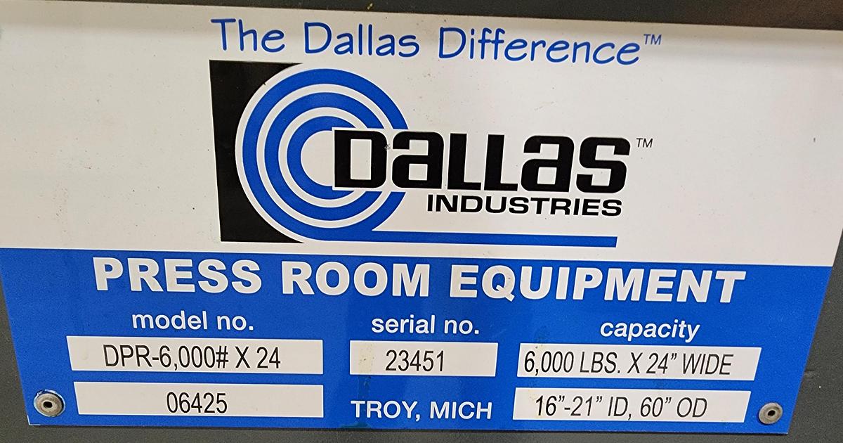 Used 24" x 6,000 LB DALLAS COIL REEL