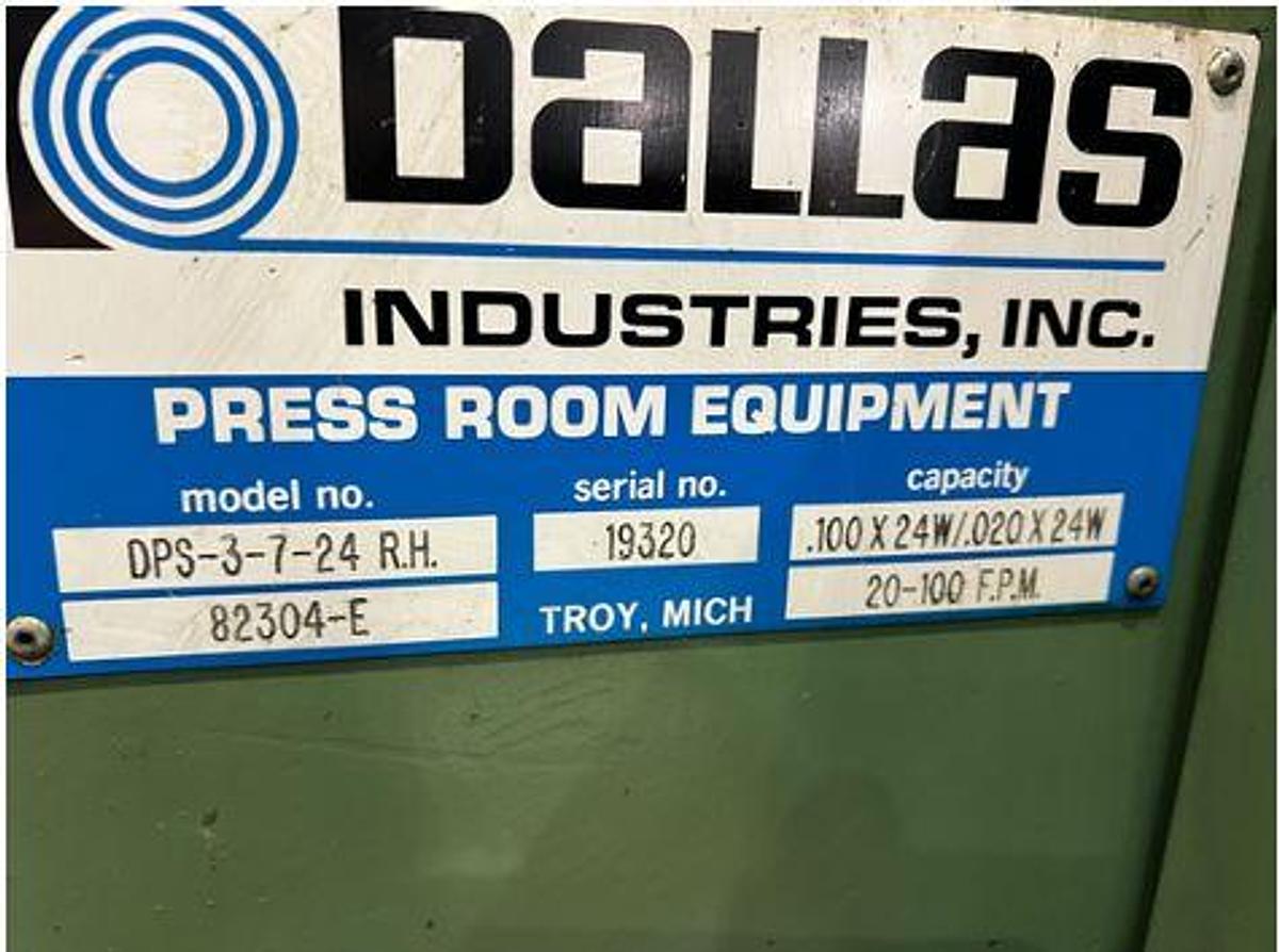 Used 20,000 LB x 24" x 1.65" DALLAS SERVO FEED LINE