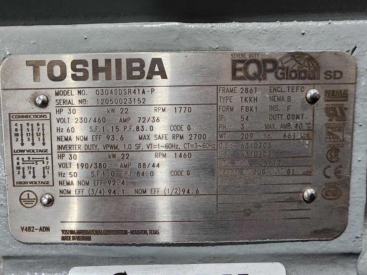 Used Toshiba 0304SDSR41A-P 230/460 V 1770 RPM Frame: 286T 30 HP Motor