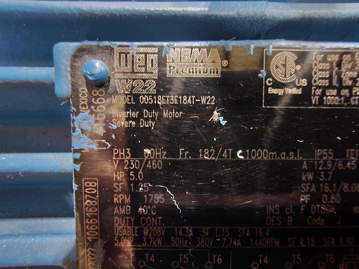 Weg W22 00518ET3E184T-W22 1755 RPM 230/460 V Frame: 182/4T 5 HP Motor