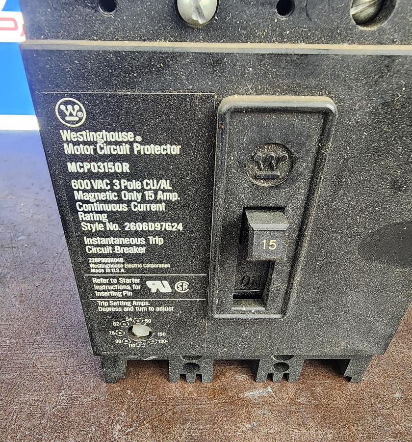 Used Westinghouse MCP03150R Circuit Breaker 600 VAC 3 POLE 15 AMP