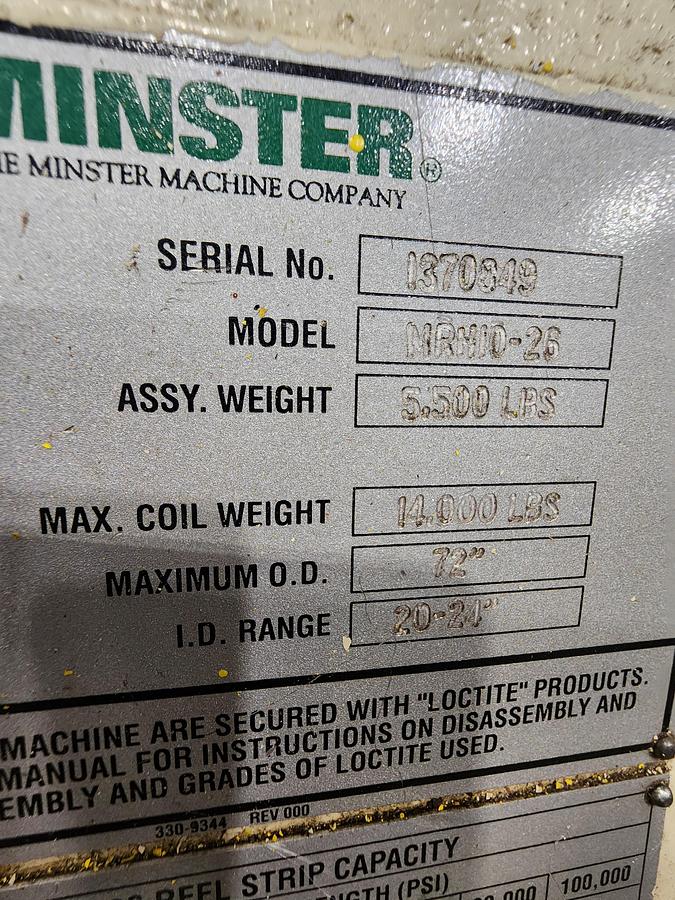 Used 20" WIDE MINSTER FEED LINE