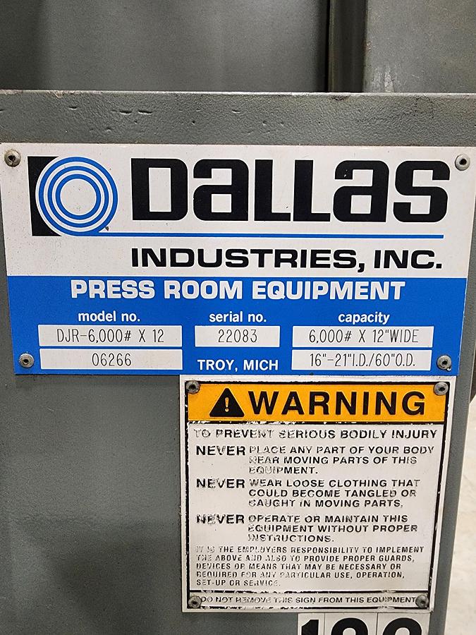 Used 12" x 6,000 LB DALLAS COIL REEL