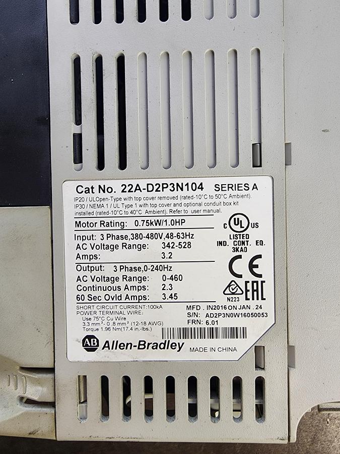 Used Allen-Bradley 22A-D2P3N104 Powerflex 4