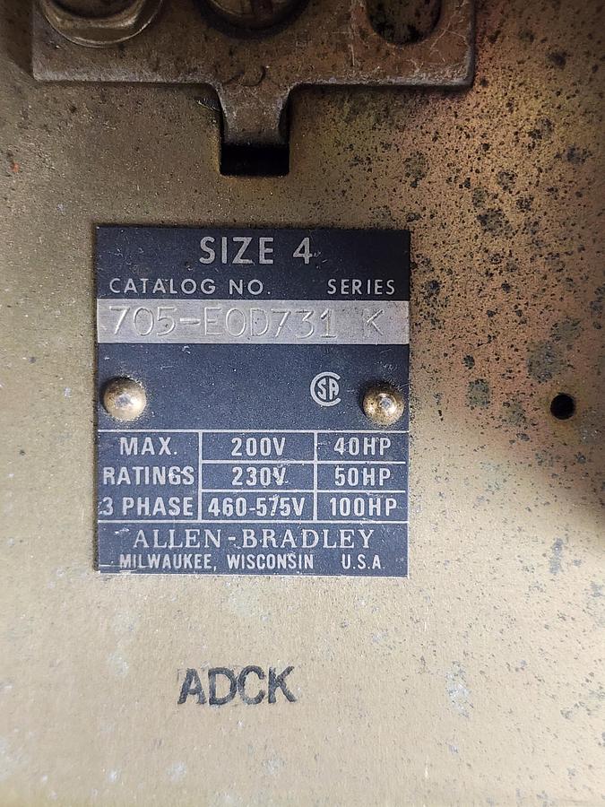Used Allen-Bradley 705-EOD731 Size 4 Reversing Starter 705-E0D731