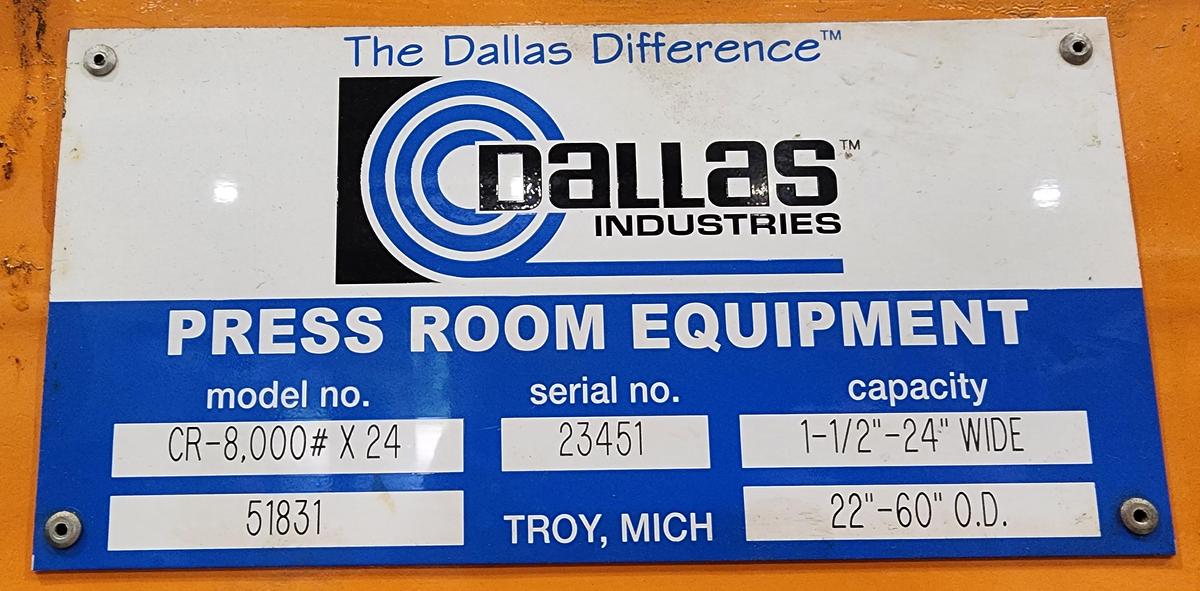 Used 24" x 6,000 LB DALLAS COIL REEL