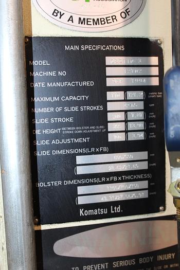 Used 1994 121 TON KOMATSU MODEL OBS110-3 GAP FRAME PRESS
