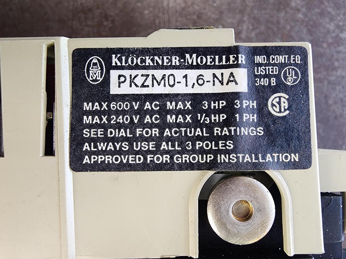 Used Klockner-Moeller PKZMO-1.6-NA Manual Motor Starter