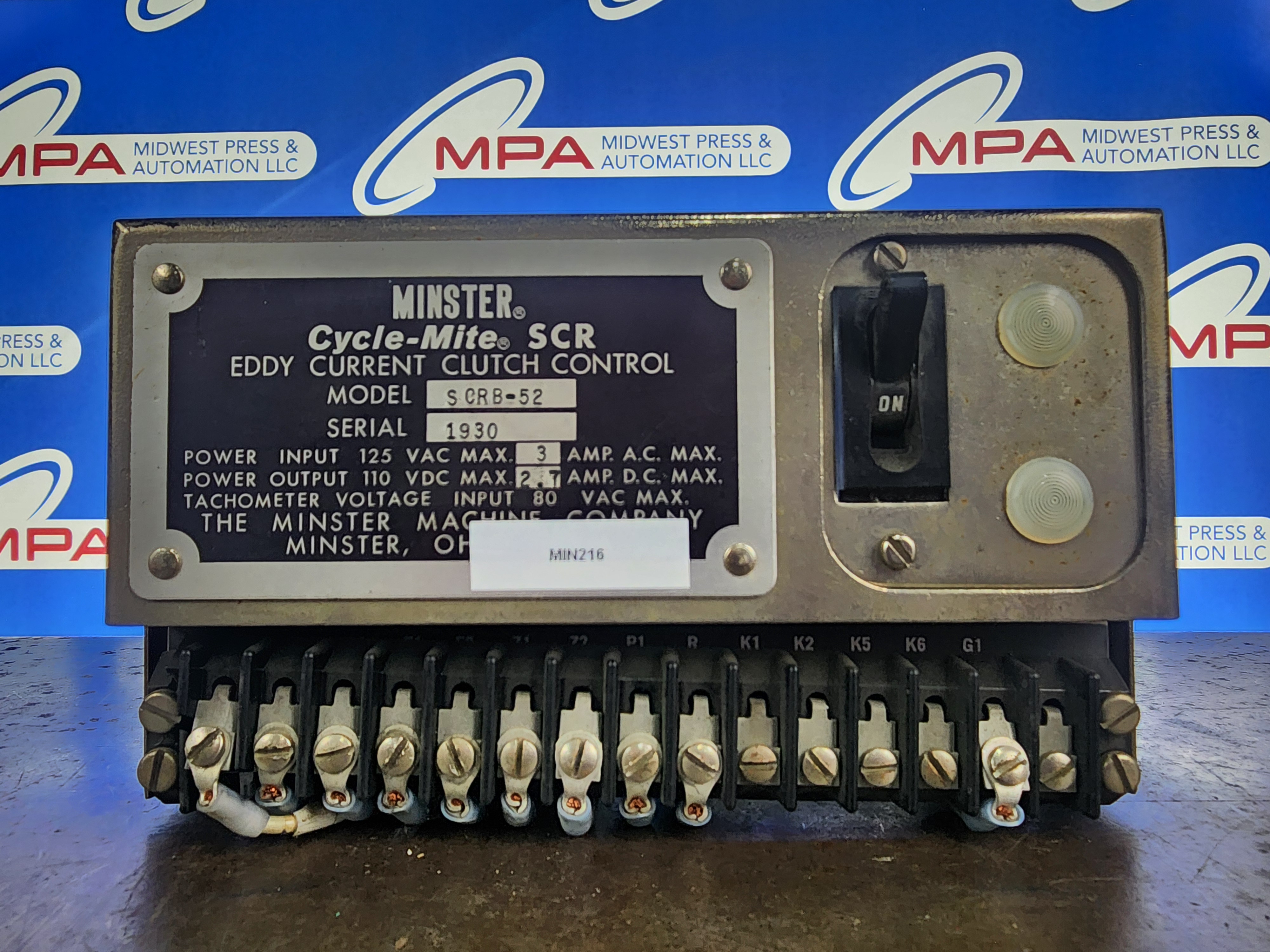 Used MINSTER SCRB-52 Eddy Current Clutch Control