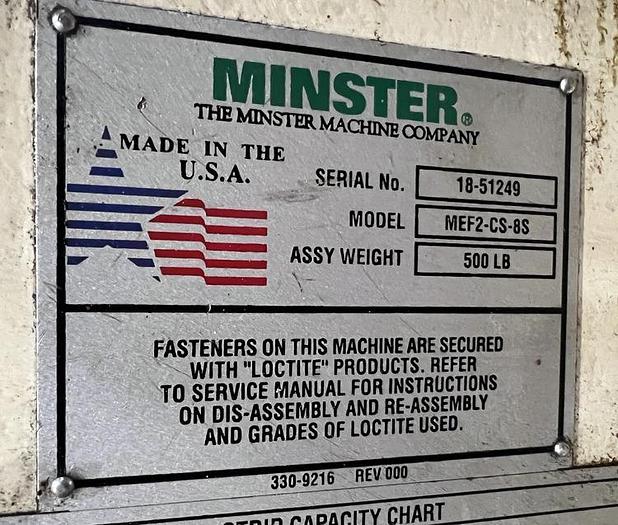 Used 8,000 LB x 8" x .125" MINSTER COIL FEED LINE