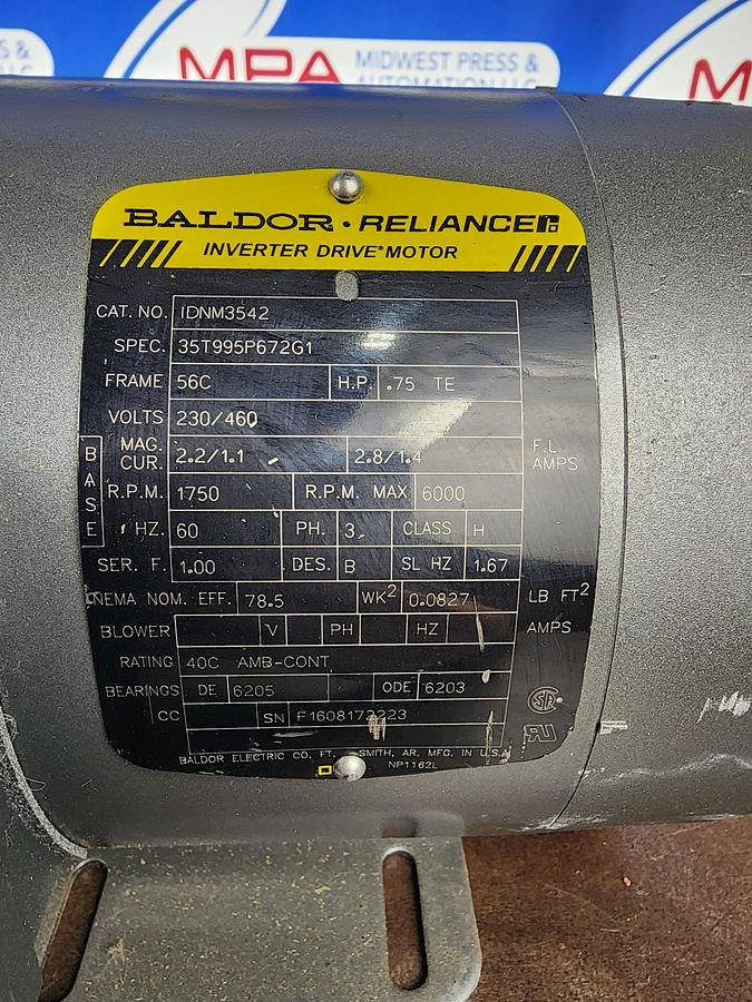 Baldor IDNM3542 Frame: 56C 230/460 VAC 0.75 HP 3-Phase Inverter Drive Motor