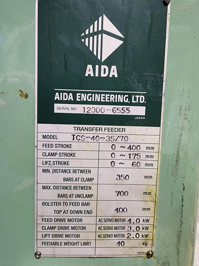 Used AIDA MODEL TCS-40-35/70 SERVO TRANSFER FEEDER