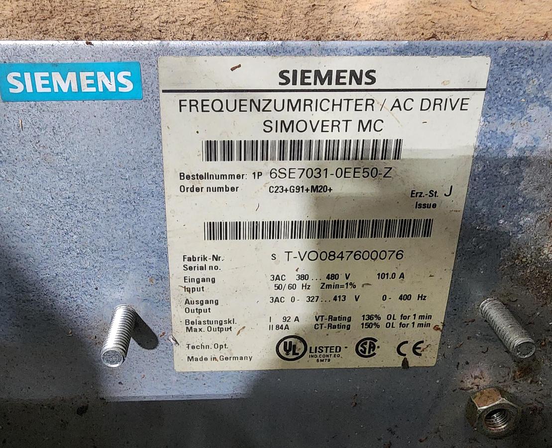 Used Siemens 6SE7031-0EE50-Z AC Drive Simovert MC