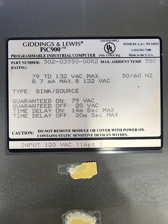 Used Giddings and Lewis 502-03550-00R2 PiC900 Input Module