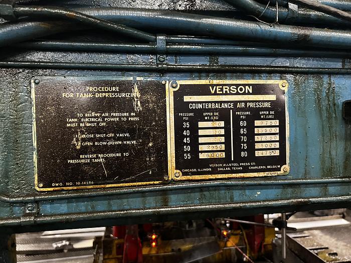 Used 800 TON VERSON MODEL S2-800-108-60T STRAIGHT SIDE PRESS
