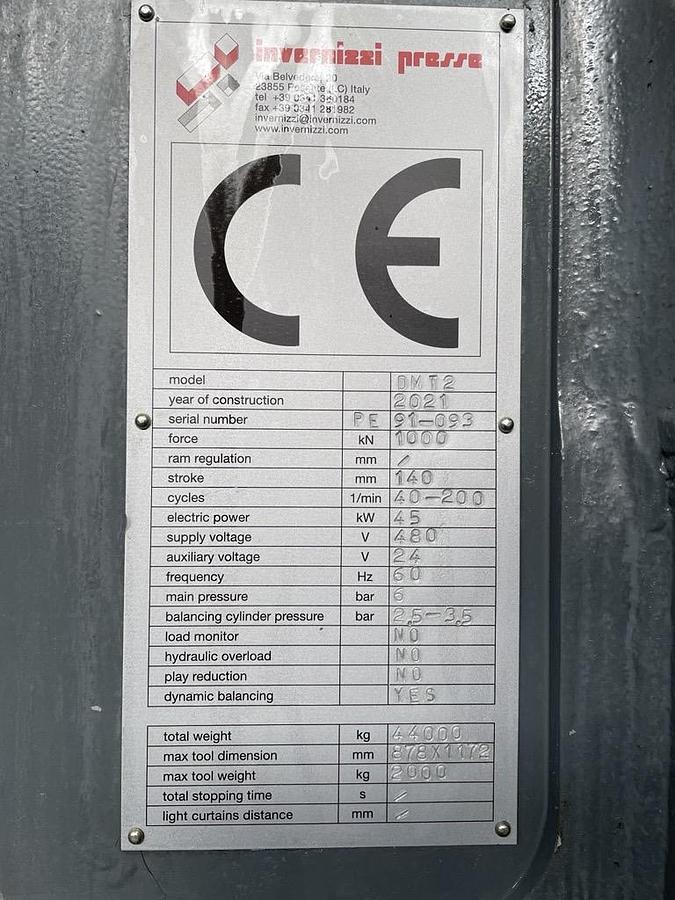 Used 2021 INVERNIZZI MODEL DMT2 TRANSFER PRESS