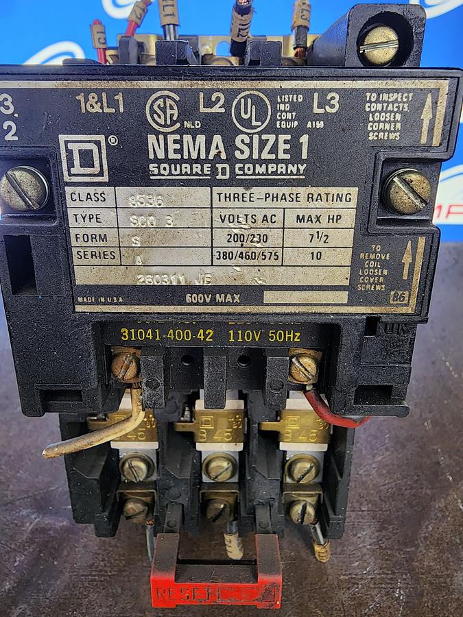 Used Square D Class 8536 Type SCO 3 Size 1 Starter / 8536SCO3