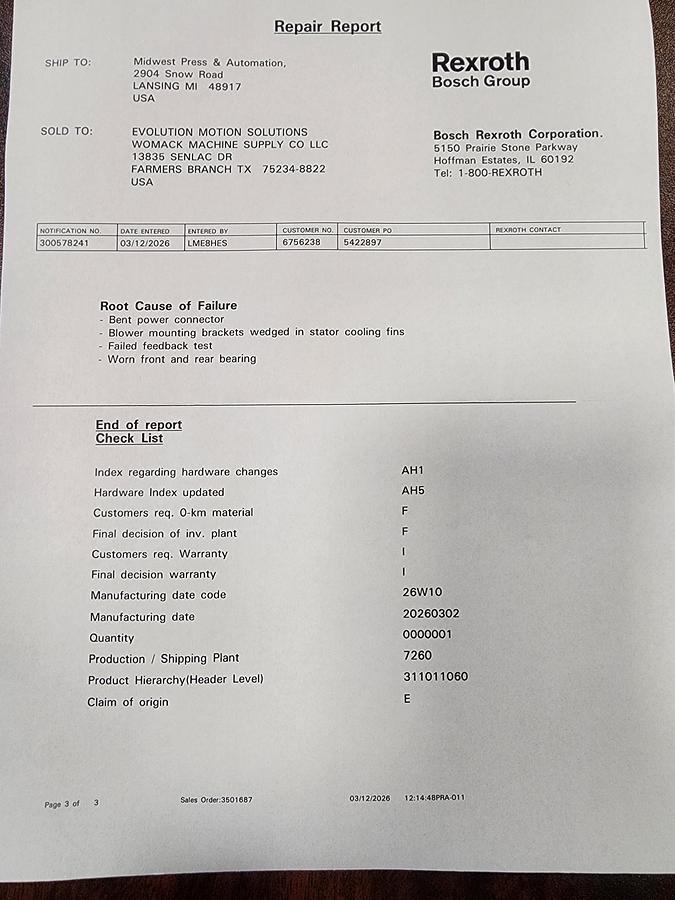 Refurbished Rexroth R911321285 / MSK101E-0450-NN-M1-BG0-NNNN Servo Motor *REBUILT*