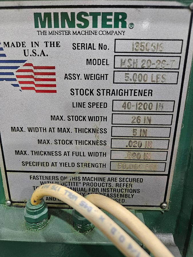 Used 26" x .090" x 14,000 LB MINSTER COIL SERVO FEED LINE