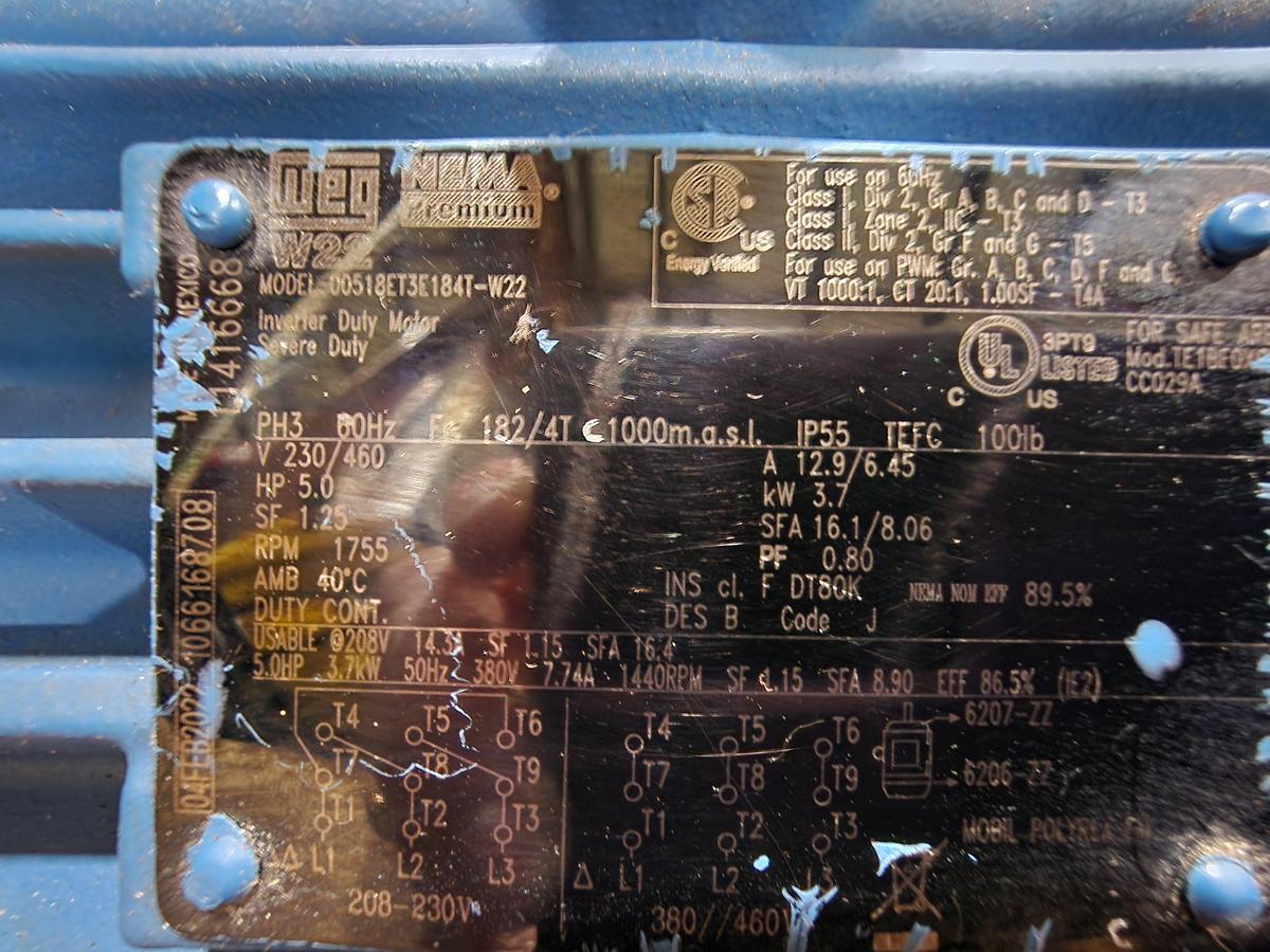 Weg W22 00518ET3E184T-W22 1755 RPM 230/460 V Frame: 182/4T 5 HP Motor