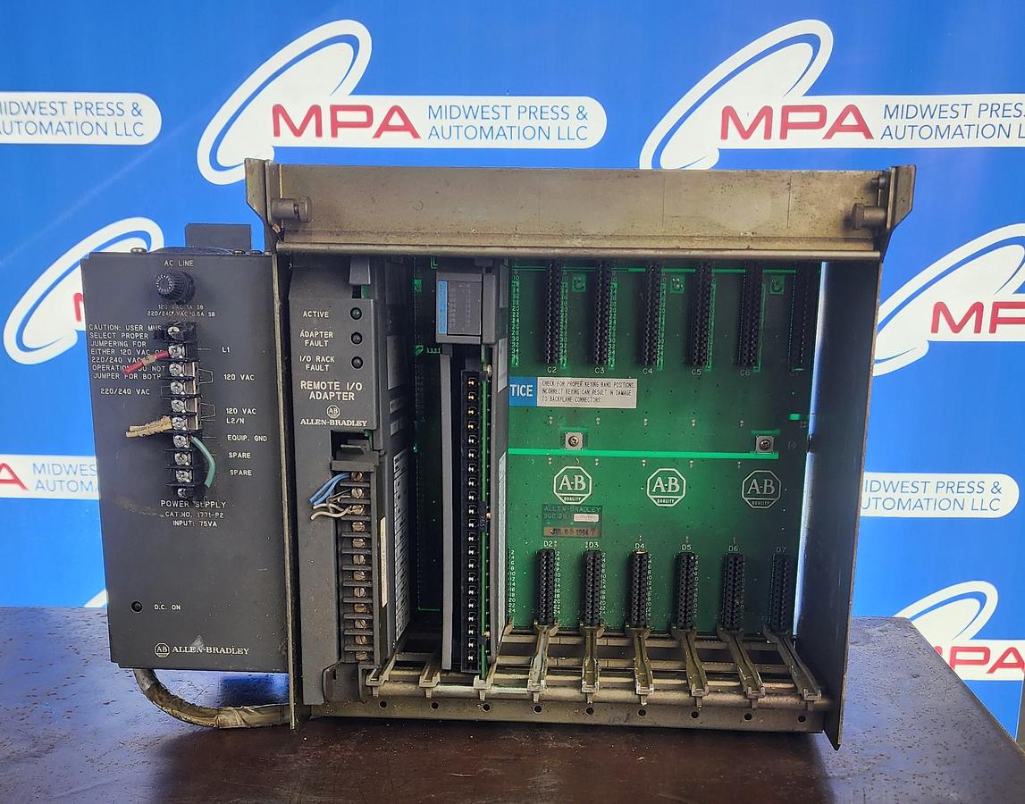 Used Allen-Bradley 1771-A2B 8 Slot I/O Chassis 1771-P2 Power Supply