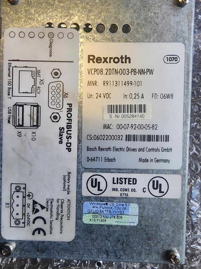 Used Rexroth MNR: R911311499-101 / VCP08.2DTN-003-PB-NN-PW IndraControl VCP 08