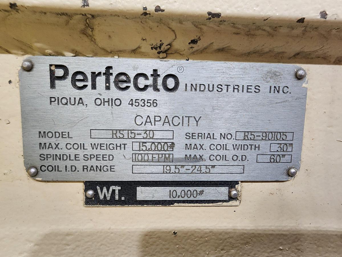 Used 15,000 LB x 30" WIDE PERFECTO COMPLETE COIL FEED LINE