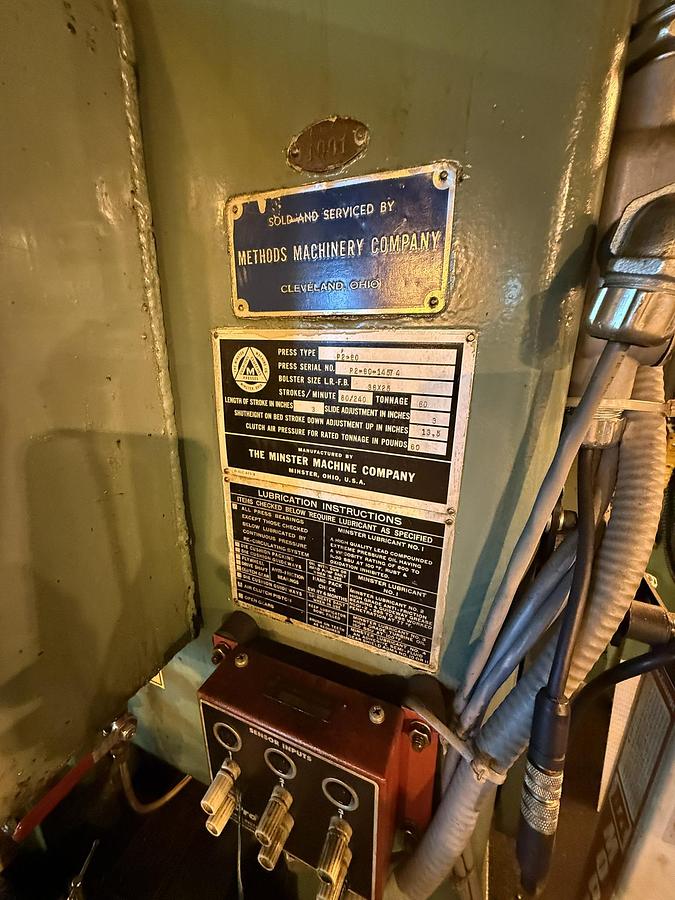 Used 60 TON MINSTER MODEL P2-60-36-25 STRAIGHT SIDE PRESS