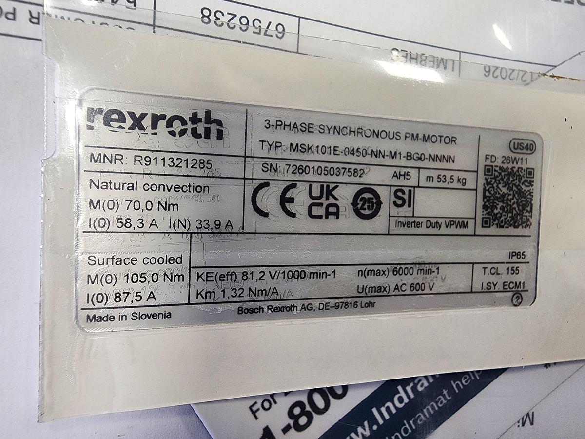 Refurbished Rexroth R911321285 / MSK101E-0450-NN-M1-BG0-NNNN Servo Motor *REBUILT*