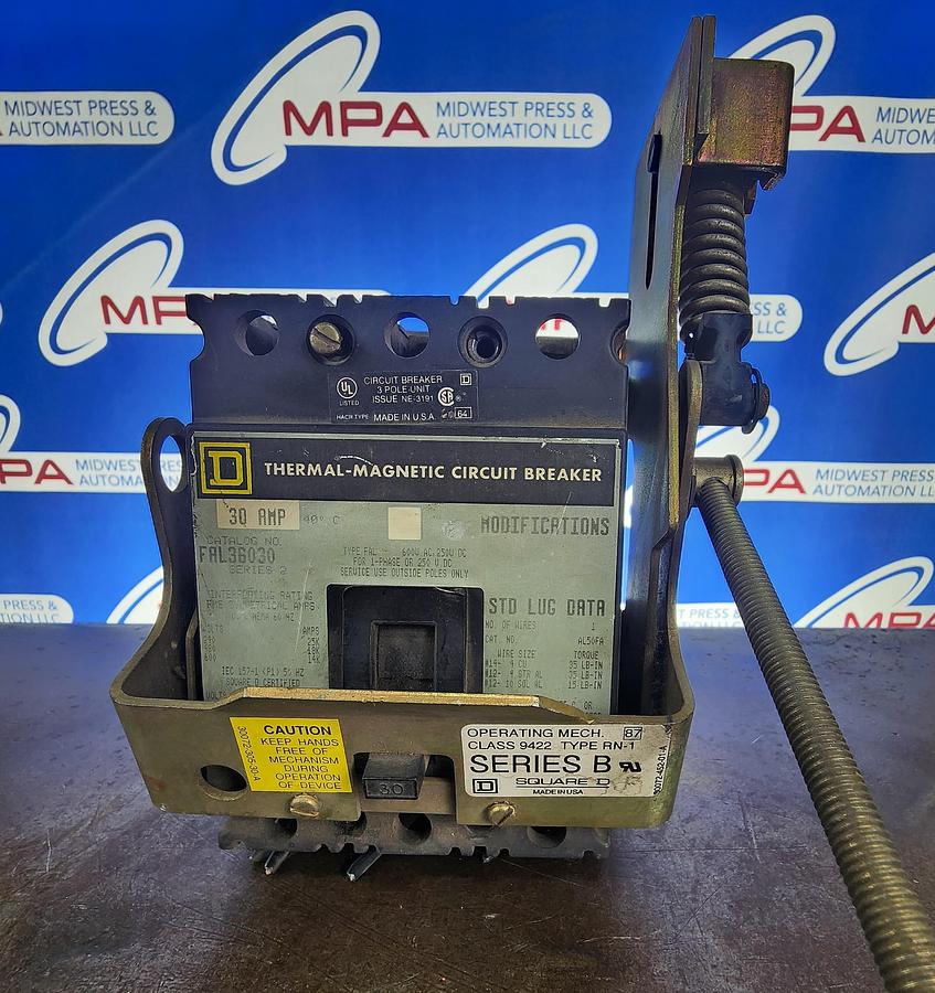 Used Square D FAL36030 30 AMP Circuit Breaker / 9422 RN-1 Operating Mech.