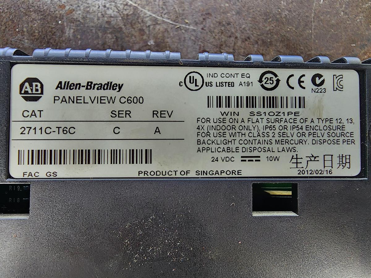 Used Allen-Bradley 2711C-T6C SER C REV A PanelView C600