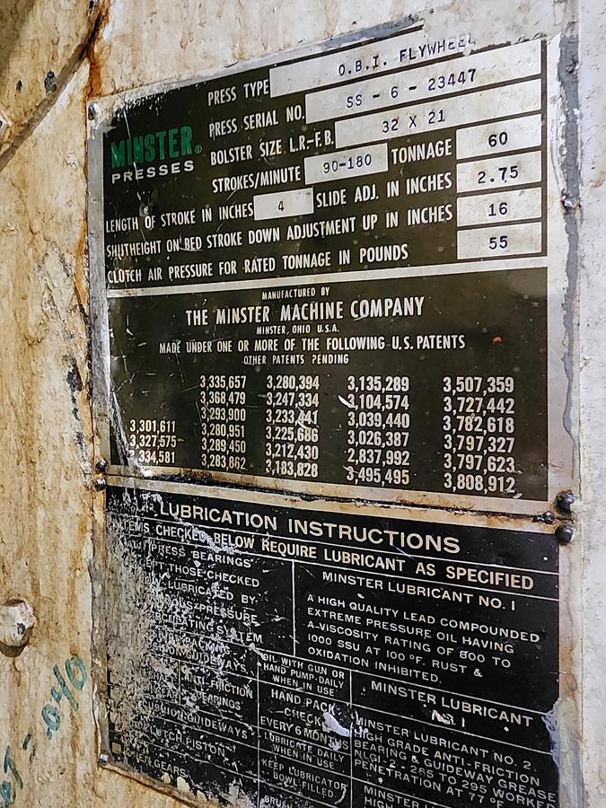 Used MINSTER MODEL #6 O.B.I. FLYWHEEL GAP FRAME PRESS
