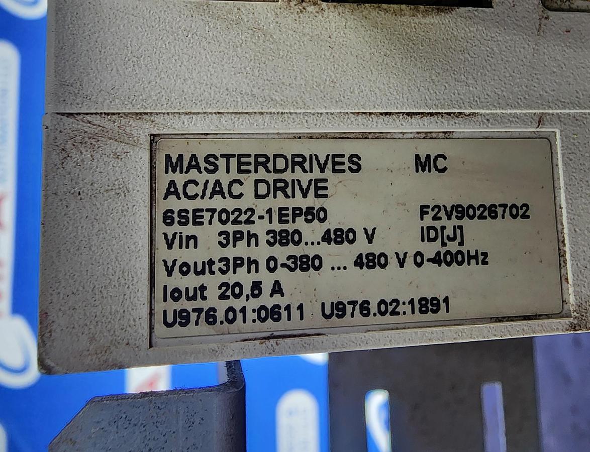 Used Siemens 6SE7022-1EP50-Z Masterdrives MC AC/AC Drive