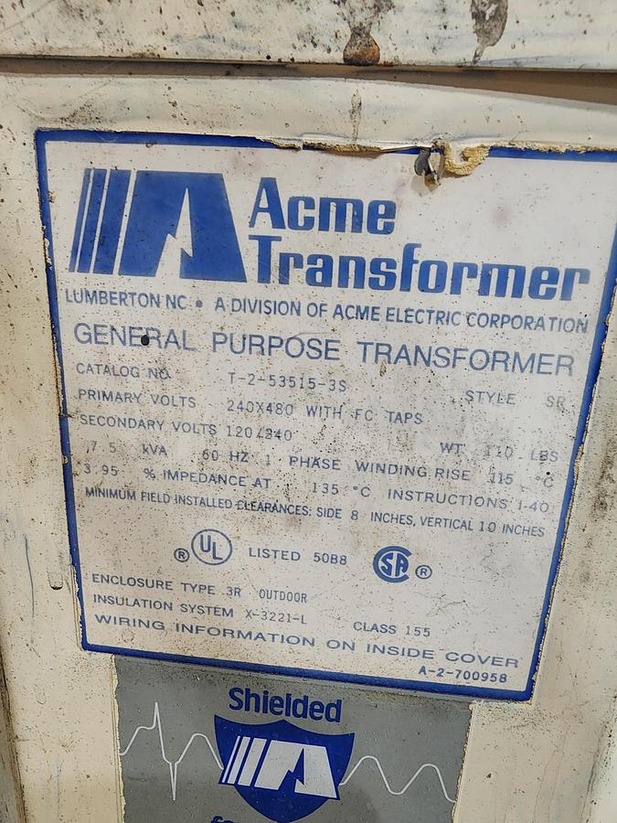 Used Acme T-2-53515-3S 240/480 V Transformer