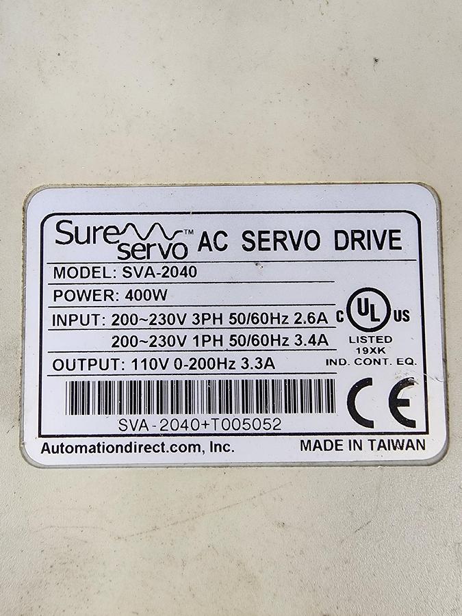 Used Automation Direct SVA-2040 400 W 230V 3PH 60/60Hz 2.6A AC Servo Drive