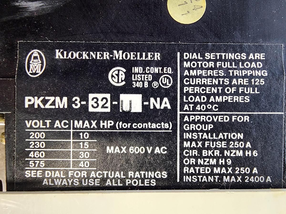 Used Klockner-Moeller PKZM3-32-U-NA Manual Motor Starter