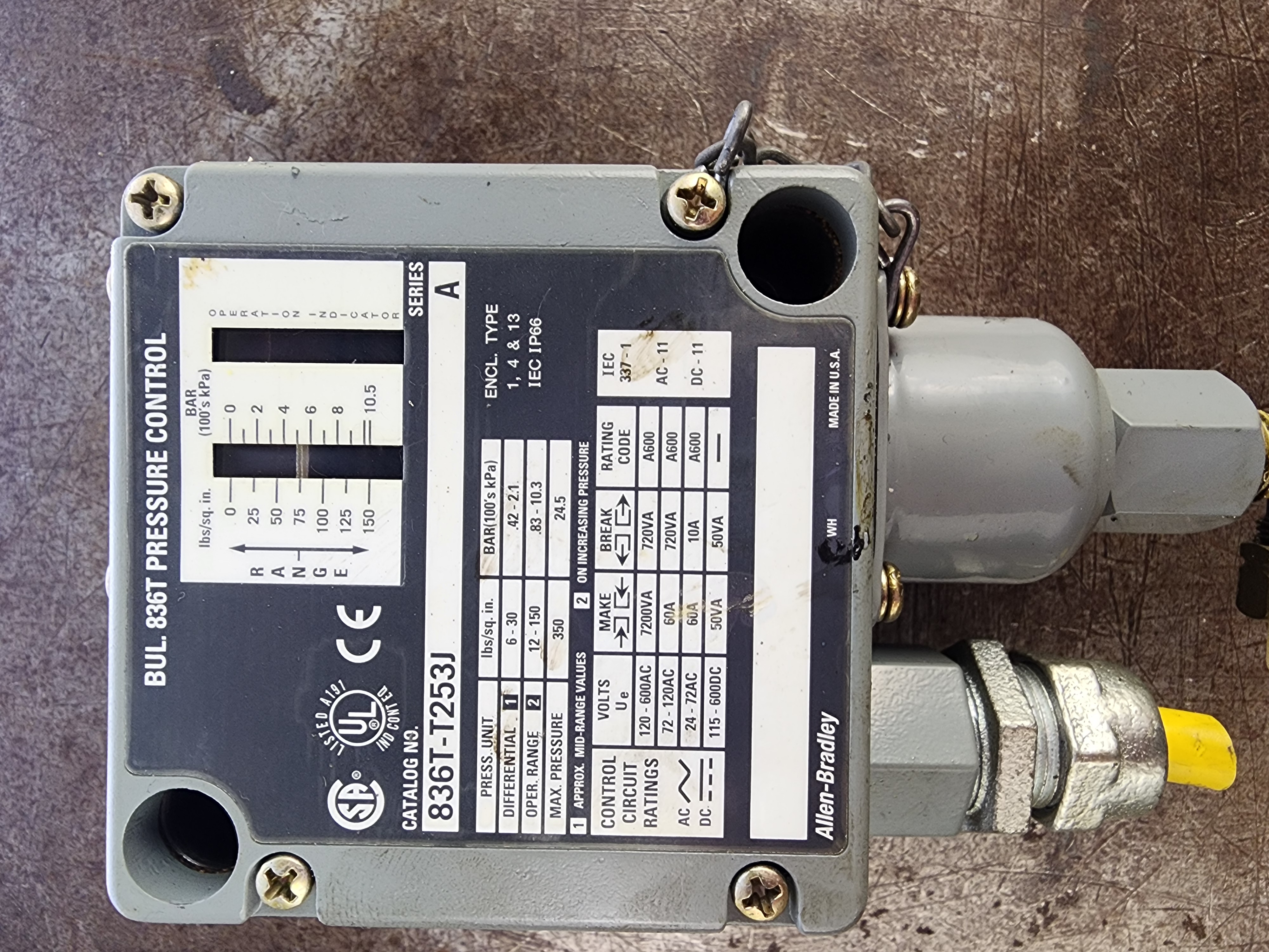 Used Allen-Bradley 836T-T253J Pressure Control Switch