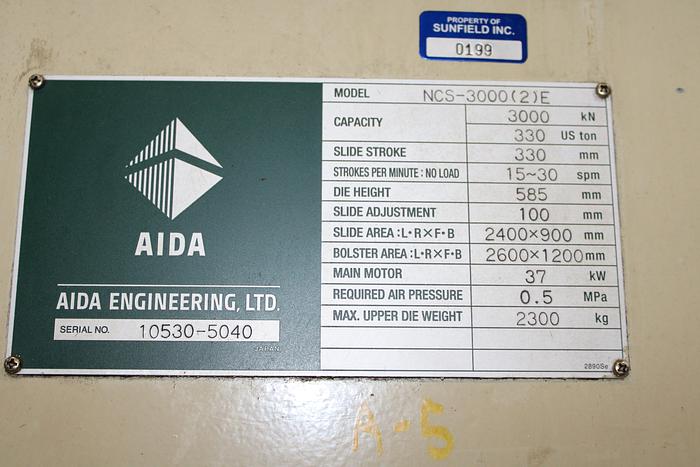 Used AIDA MODEL NCS-3000(2)E STRAIGHT SIDE PRESS