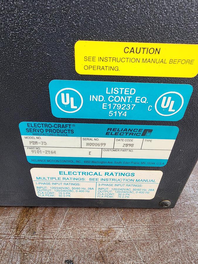 Used Reliance Electric Model: PDM-75 Part #: 9101-2164 Electro-Craft IQ 2000