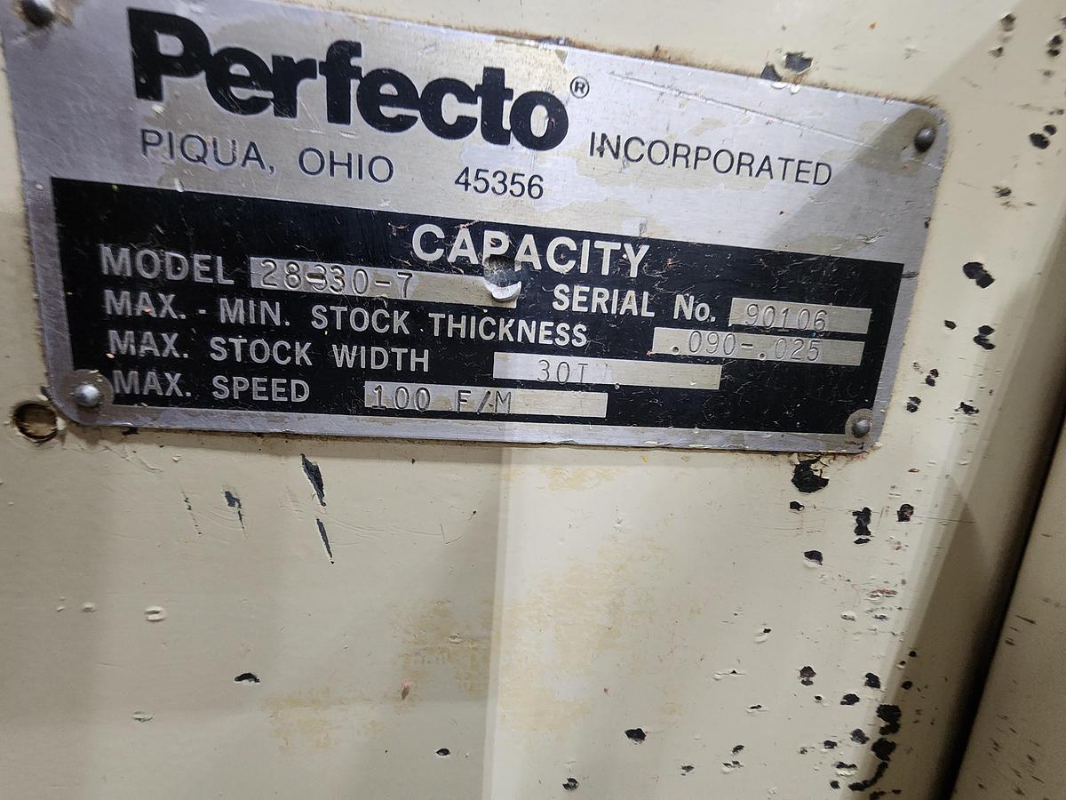 Used 15,000 LB x 30" WIDE PERFECTO COMPLETE COIL FEED LINE