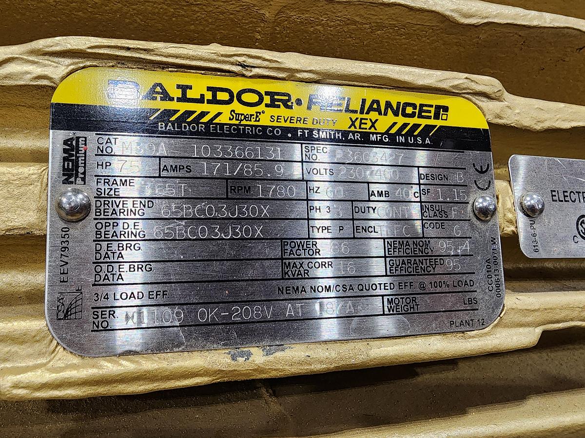 Used Baldor Reliance M39A 103366131 Frame: 365T 1780 RPM 230/460 V 75 HP Motor *TESTED*