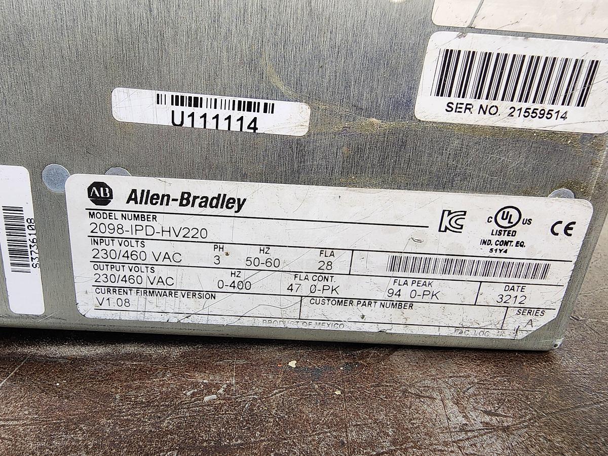 Used Allen-Bradley 2098-IPD-HV220 230/460 VAC 3 PH 60-60 Hz Ultra 5000