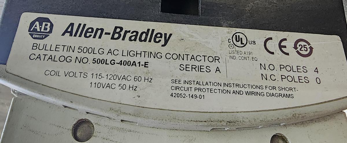Used Allen-Bradley 500LG-400A1-E Lighting Contactor 500LG-2PCK