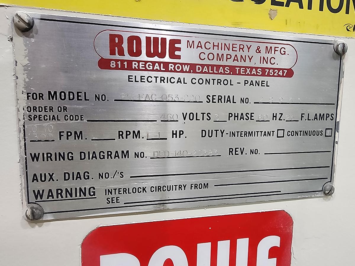Used 20" ROWE MODEL PM-FAC-053-220 FEEDER