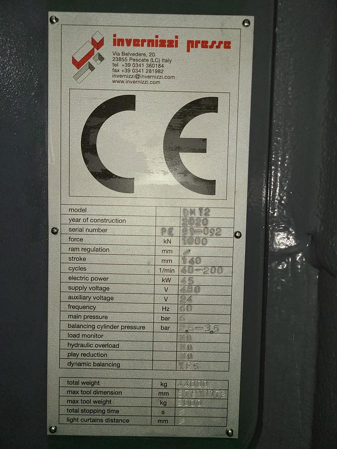 Used 2020 INVERNIZZI MODEL DMT2 TRANSFER PRESS