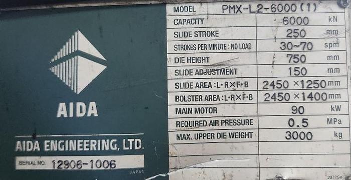 Used AIDA MODEL PMX-L2-600(1) STRAIGHT SIDE PRESS & FEEDLINE